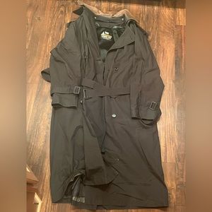 London Fog Size 44 LNG LONG Black Leather Nylon Fleece Trench Coat